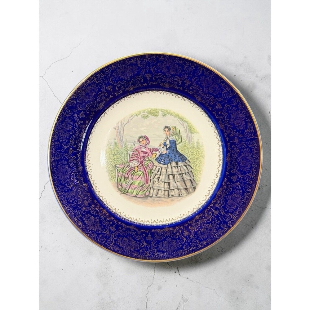 Salem China USA 10 3/4" Service Plate China Godeys Ladies 23K Gold Cobalt Blue
